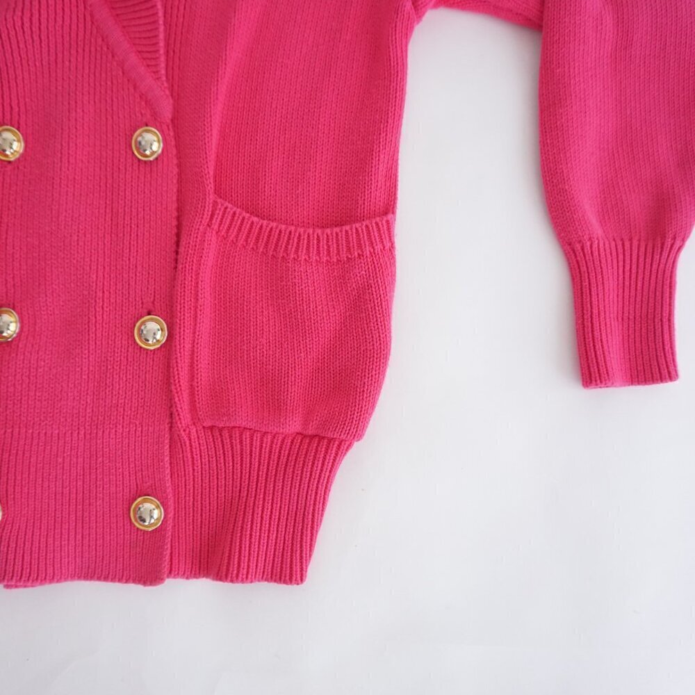 Vintage Ports International Pink Knit Double Breasted Cardigan Sweater S - Picture 6 of 11